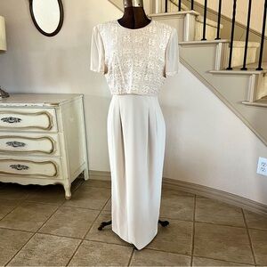 Vintage Donna Morgan Cream Women’s Size 10 Embroidered White Beaded Maxi Dress